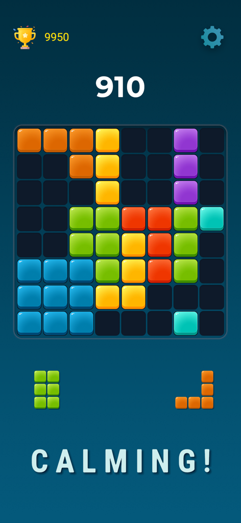 Block Blaster: Match Blast - A vibrant block puzzle game board from Block Blaster Match Blast featuring colorful tiles and the text Calming