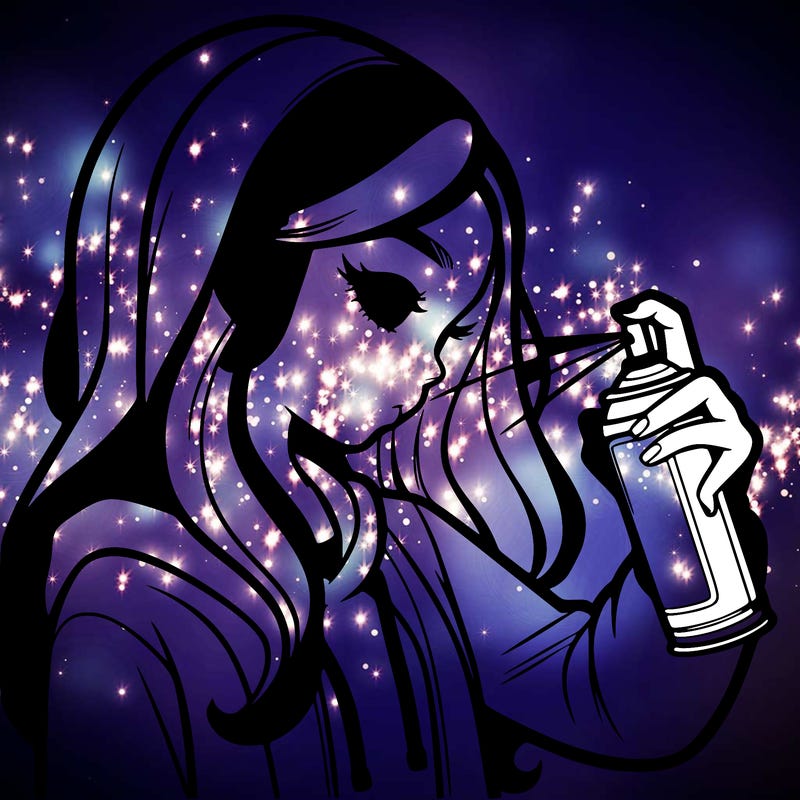 a realistic girl spray painting