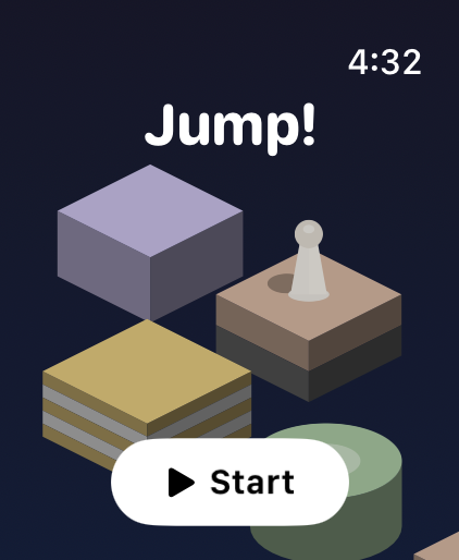 Jump! for Watch - Start screen of Jump for Watch showing minimalist 3D platforms and start button