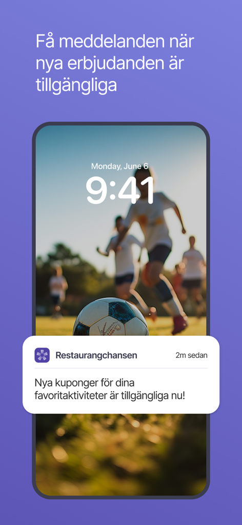 iPhone lock screen showing a Restaurangchansen app notification about new activity coupons