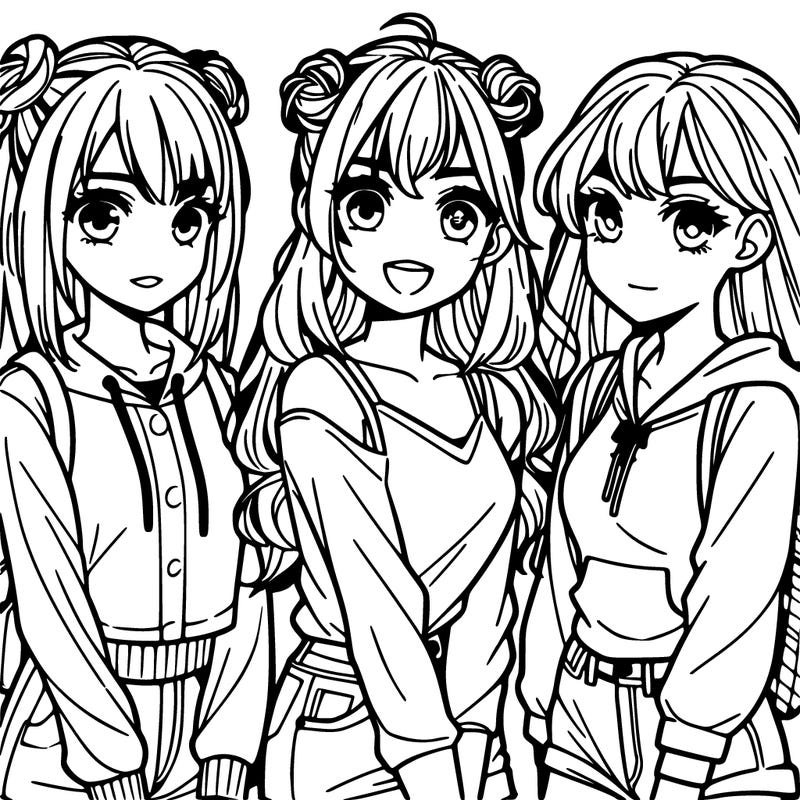 teen manga girls group of 3