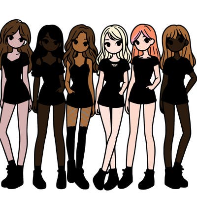 a group of girls wearing crop tops and shorts