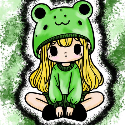 a girl wearing a frog hat and some frog socks
