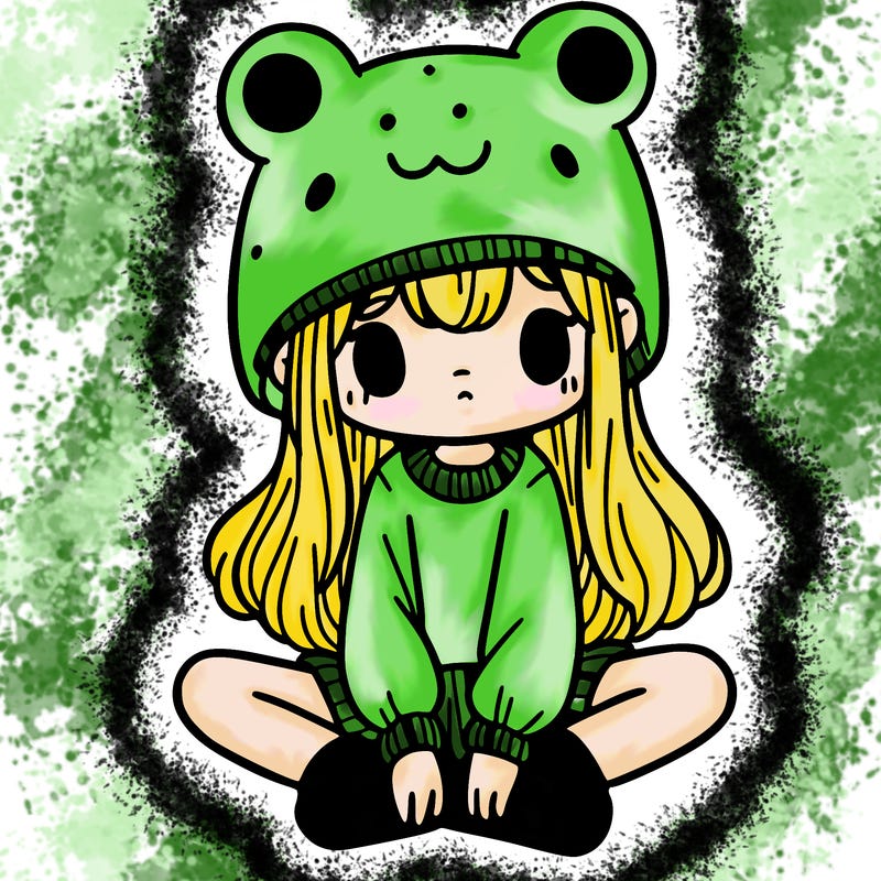 a girl wearing a frog hat and some frog socks