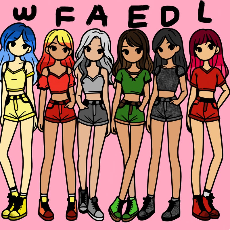 a group of girls wearing crop tops and shorts