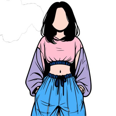 realistic girl faceless with baggy pants and a crop top