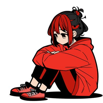 sad anime girl sitting alone