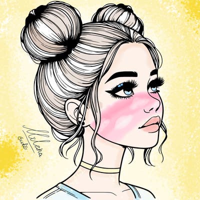 realistic girl with buns on the top of her head