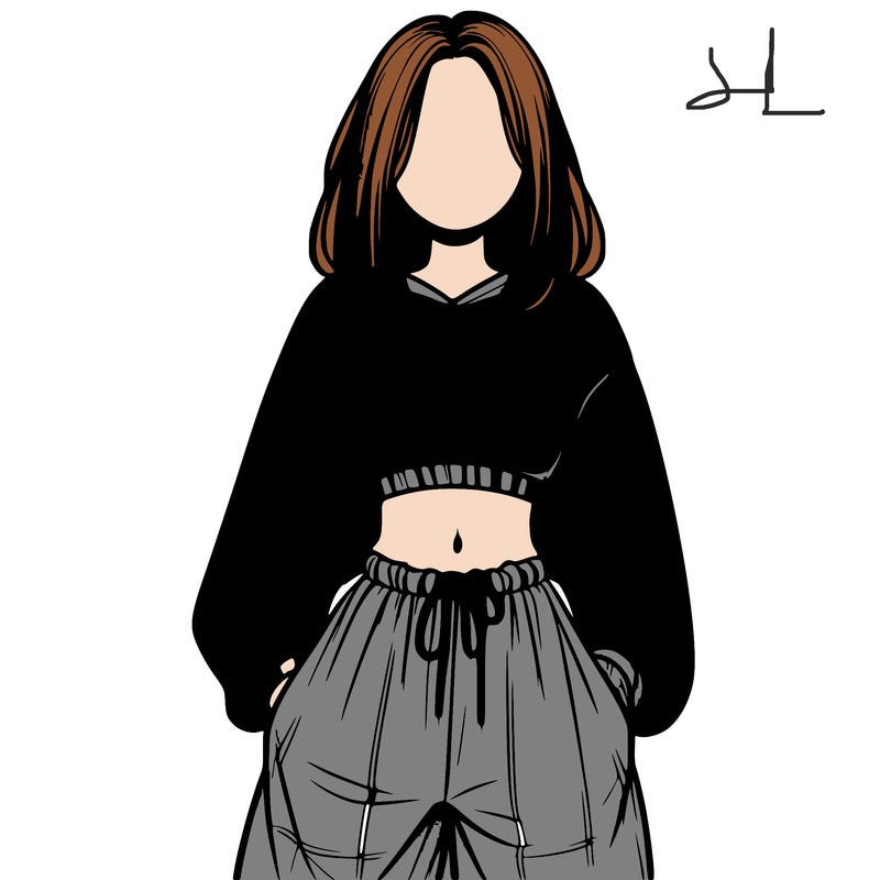 realistic girl faceless with baggy pants and a crop top