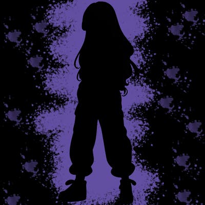 girl in baggy pants crop top and long hair