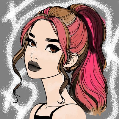 realistic girl with a ponytail on her hair and lips