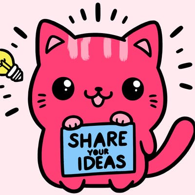 a cute cat saying share your ideas