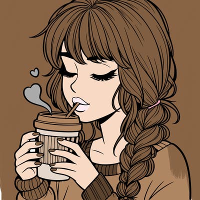 realistic girl drinking coffee