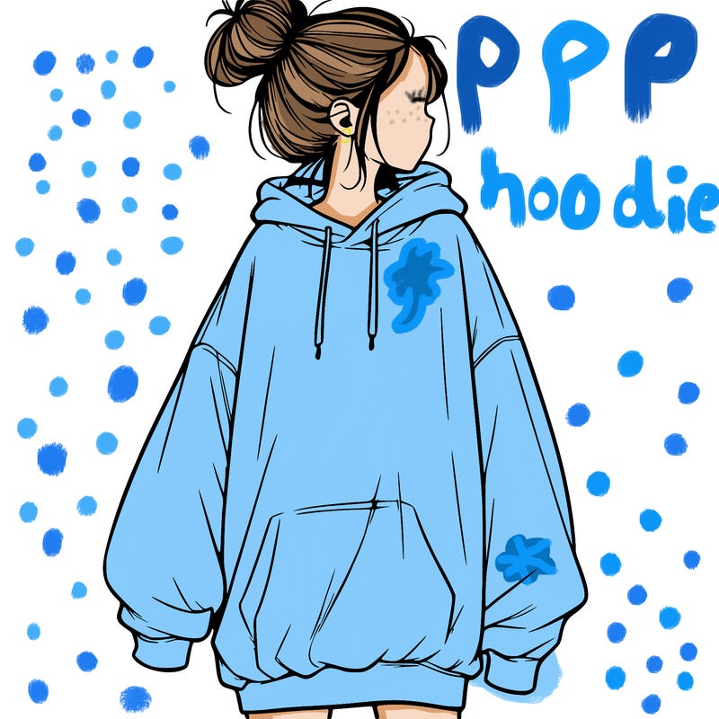 realistic girl with a oversized sweatshirt on and a bun