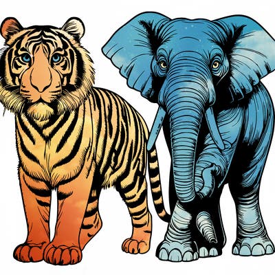 realistic tiger with elephant