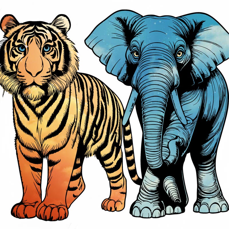 realistic tiger with elephant