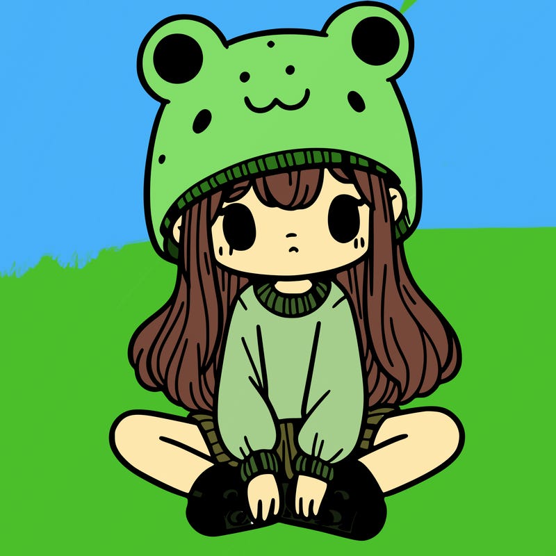 a girl wearing a frog hat and some frog socks