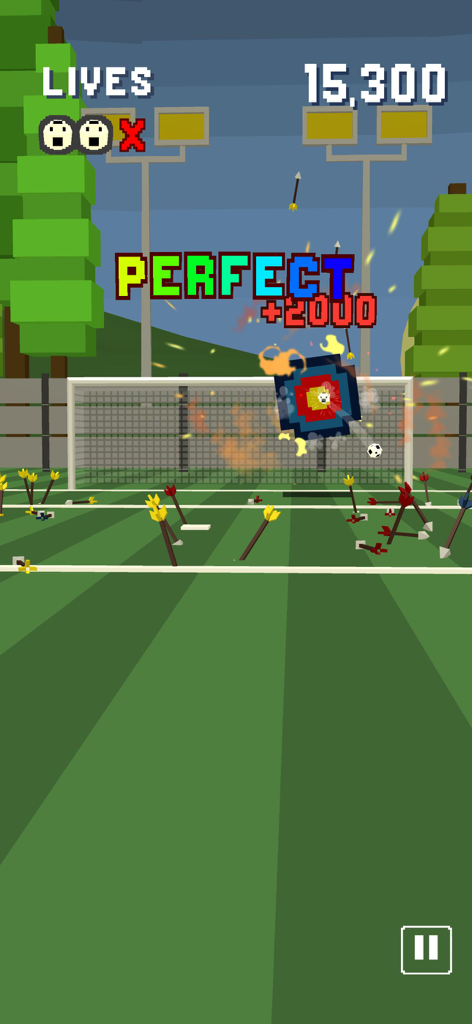 Boot That Ball - 골 안의 과녁에 완벽하게 맞히는 것을 보여주는 복셀 스타일 축구 게임 화면