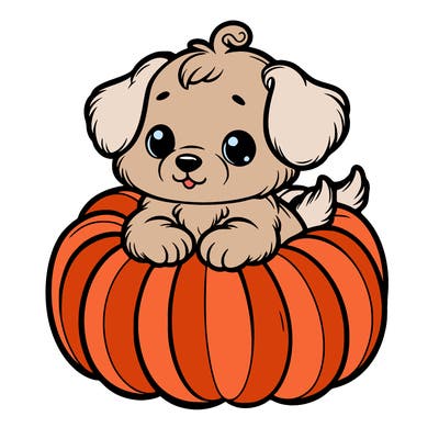 cute little puppy in a pumpkin