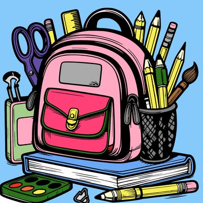 schoolbag with school supplies that stick out