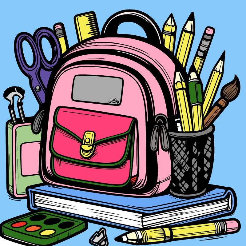 schoolbag with school supplies that stick out