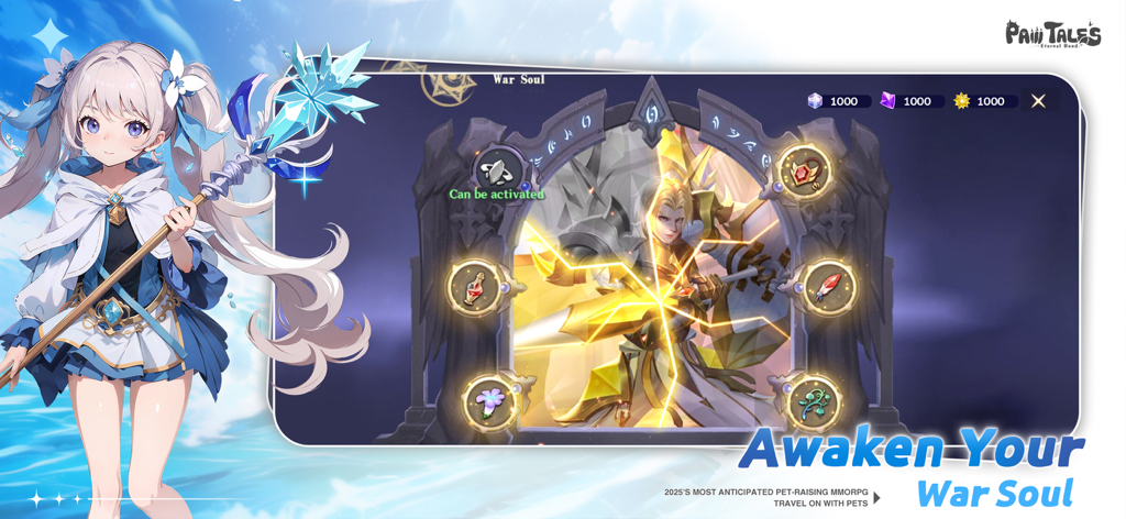 Paw Tales: Eternal Bond - Anime character and War Soul awakening screen in Paw Tales Eternal Bond