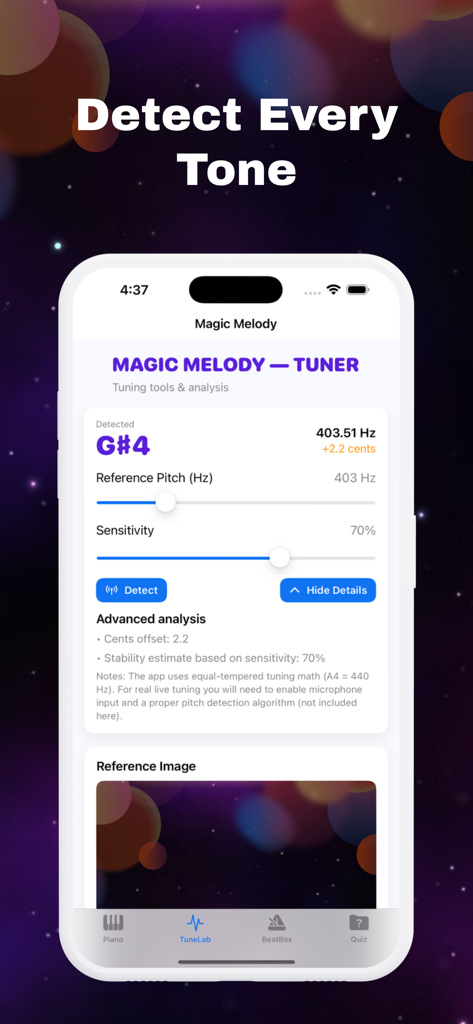Magic Melody+ - Tone detection and tuner interface for the Magic Melody plus piano app