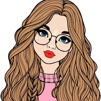 girl with long hair and freckles and glasses realistic