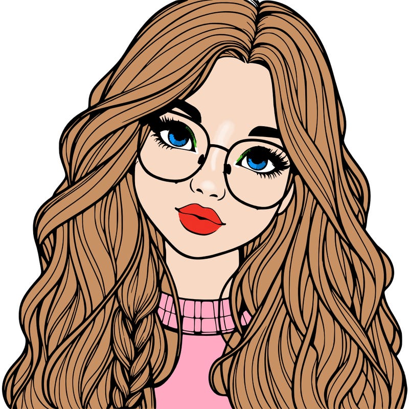 girl with long hair and freckles and glasses realistic
