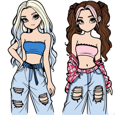 2 girls in crop tops and baggy jeans ripped