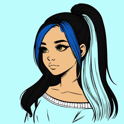 realistic girl with a high ponytail