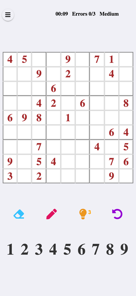 Sudoku Academy - App Sudoku Academy che mostra una griglia di puzzle di difficoltà media con strumenti di gioco come suggerimenti e note