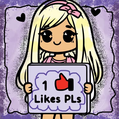 girl holding a sign saying 10 likes pls