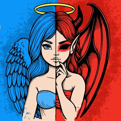 realistic angel half demon