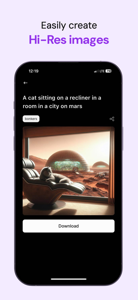 Merlin AI: AI Chat Assistant - Merlin AI app interface showing high-resolution image generation of a cat in a Martian city from a text prompt