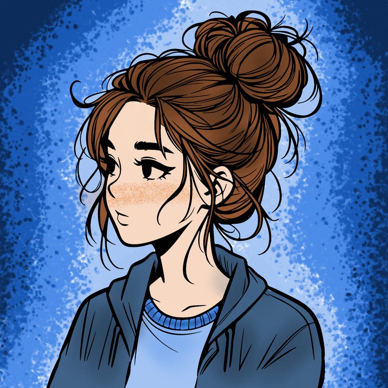 realistic teenage girl with a messy bun