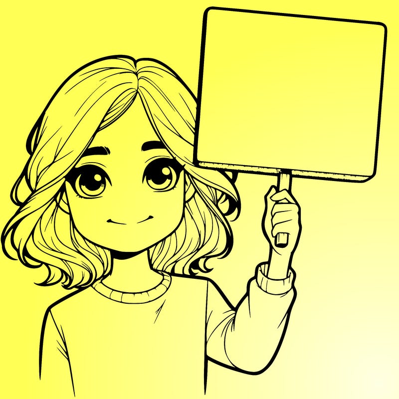 realistic girl holding up a sign