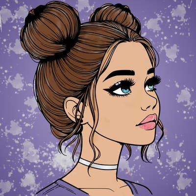 realistic girl with buns on the top of her head