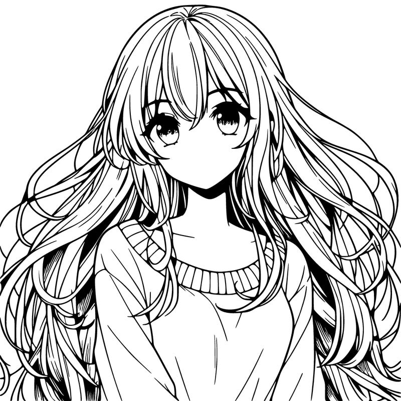 anime girl with long beautiful hair