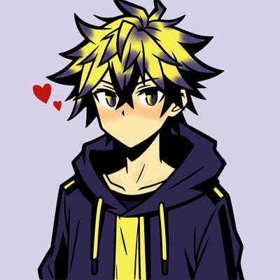 anime guy with spiky hair and a hoodie