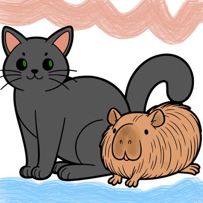 cat with capybara