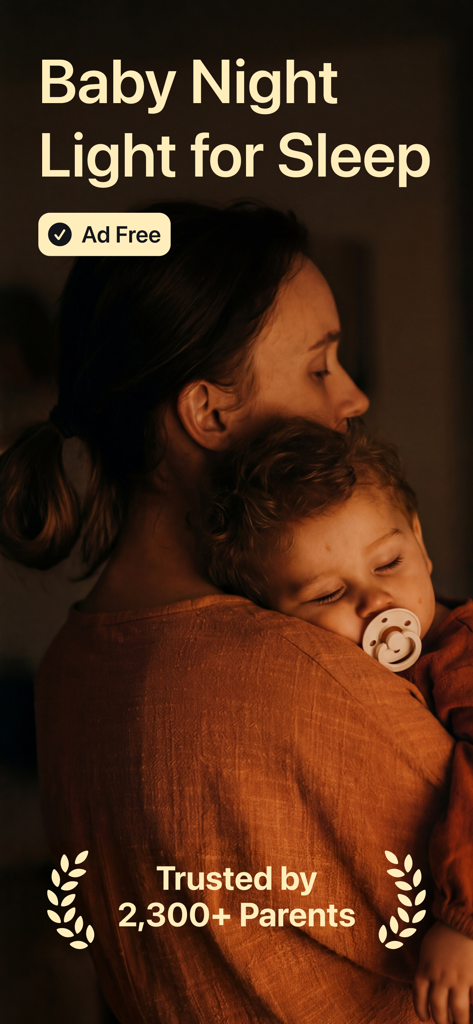 Baby Night Light - Nala - Madre sosteniendo a un bebé dormido en un cálido resplandor ambiental para la aplicación Baby Night Light Nala