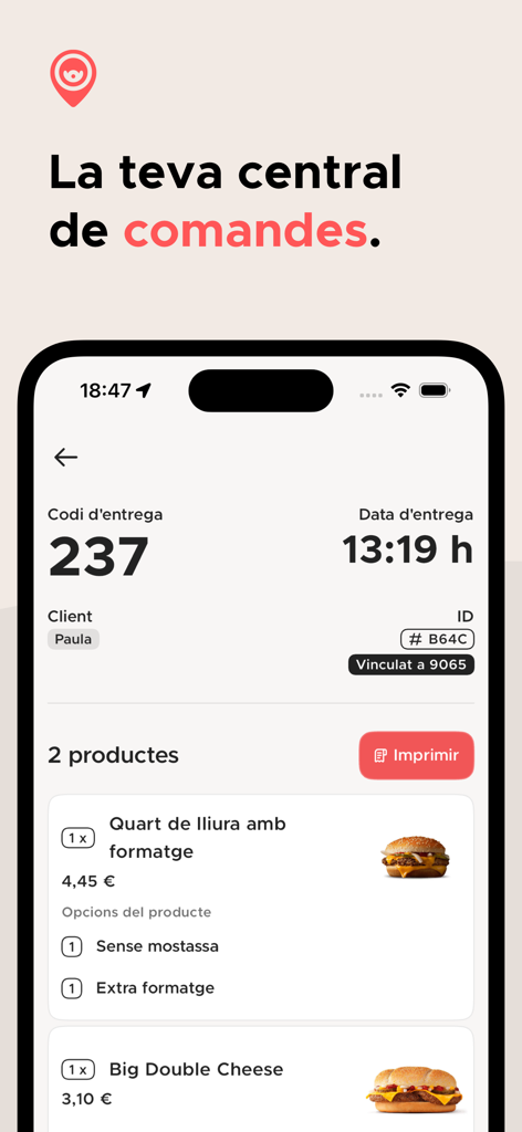 Interfaccia dell'app CityXerpa Partner che mostra i dettagli di un ordine di consegna, inclusi articoli e orario di consegna.