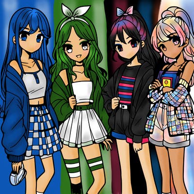 teen manga girls group of 4