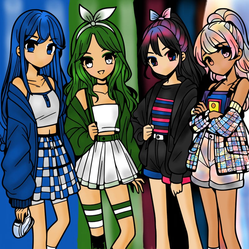 teen manga girls group of 4