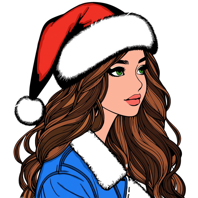 realistic girl in santa hat