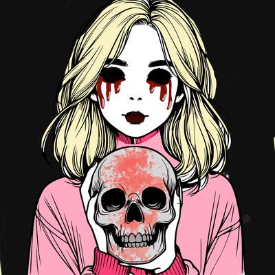 realistic girl holding a skull