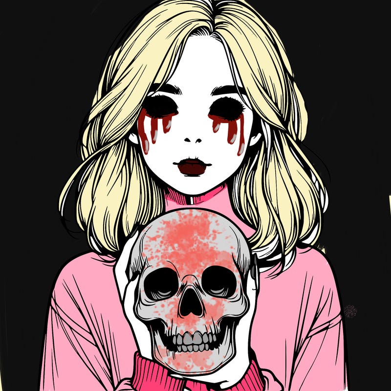 realistic girl holding a skull