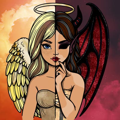 realistic angel half demon