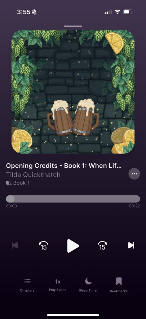 Soundbooth App - The playback interface of the Soundbooth App showing cinematic audiobook controls and cover art